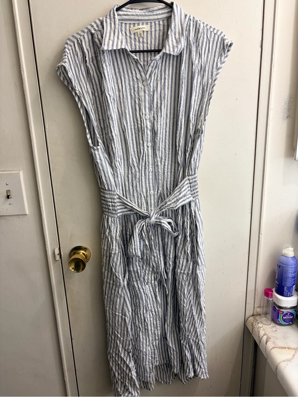 Max Studio Blue and White Striped Midi Shirt Dress